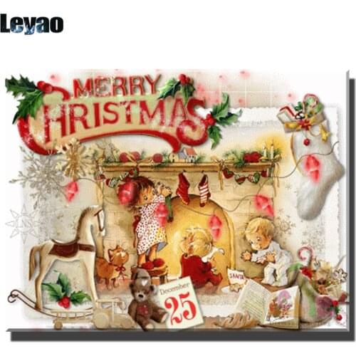 5D Christmas fireplace Merry Christmas socks Cross Stitch Kit Diy Diamond Painting Christmas Full Square Home Decor Crafts Set
