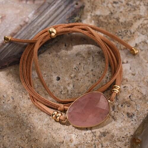 Vintage Leather Rope Big Natural Stone Bracelets for Women Men Bohemian Multilayer Colorful Charm Bracelets Female Jewelry