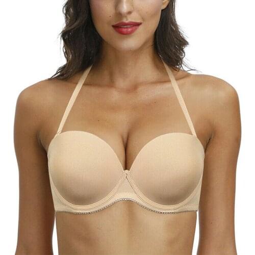 Vgplay Halter Bra Padded Push Up Solid Underwear Multiway Convertible Adjusted Brassiere Supportive Strapless Non-slip Lingerie