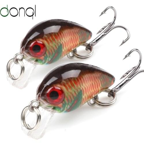 DONQL 2Pcs Mini Fishing Lures Hard Crankbait Wobbler Topwater Swim Bait Artificial With Treble Hook Floating Fishing Lure Tackle