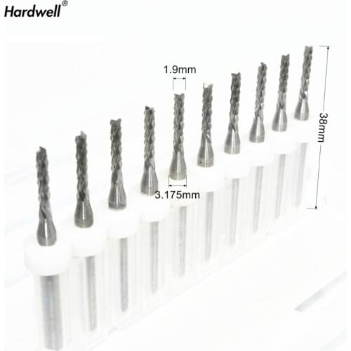 3.175mm*1.9mm,10pcs,Freeshipping PCB Corn Milling Cutter,Solid carbide CNC PCB Drill Bit,wood tool,plastic,MDF,copper,aluminum