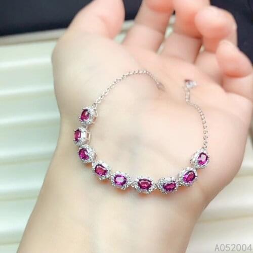 KJJEAXCMY Fine Jewelry 925 Sterling Silver inlaid gemstone garnet women hand bracelet elegant support detection