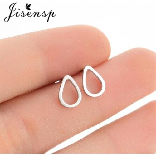 Jisensp Simple Creative Hollow Water Drop Shape Stud Earrings Stainless Steel Earring for Women Girls Best Birthday Gift Bijoux