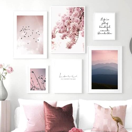 Cherry Blossoms Flower Sky Bird Quote HD Wall Art Canvas Painting Nordic Posters And Prints Wall Pictures For Living Room Decor