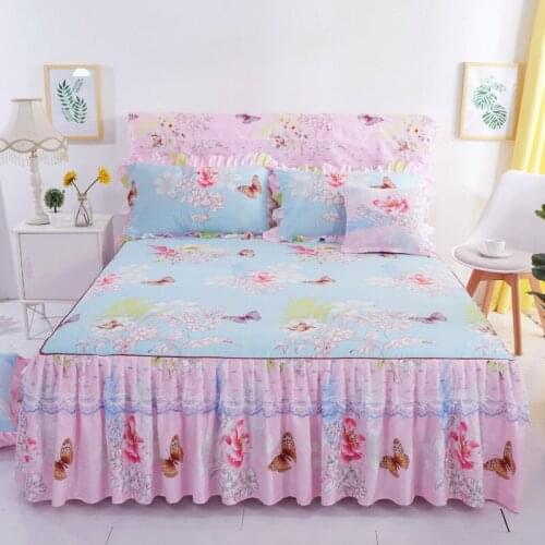 3pcs Bedding Set Bed Skirt +2pc Pillowcases Wedding Bedspread Bed Sheet Mattress Cover Full Twin Queen King Size Girls Bedsheets