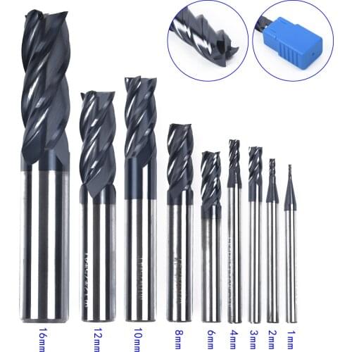 1/2/3/4/6/8/10/12mm 4 Flutes Carbide End Mill Tungsten Steel Milling Cutter TiAlN Coated For Metalworking