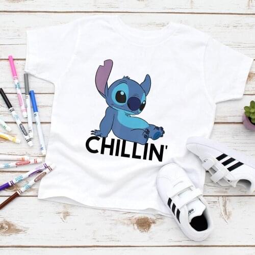 Cartoon Summer Childrens Clothing Girl Boy Short Sleeve T-shirt Kids Sweatshirt Disney Lilo and Stich Chillin T-shirt