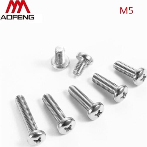 304 Stainless Steel Cross Recessed Pan Head Screws M5x12 14 16 18 20 22 25 30 35 45 50 55 60 65 70 75 80 85mm Round Head Screws