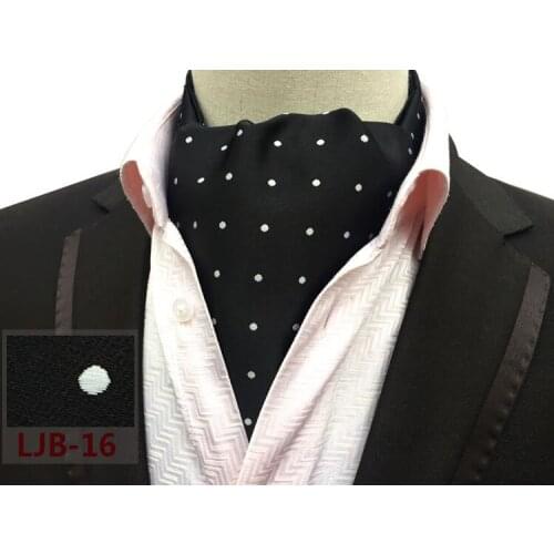 Mens Ascot Tie Black with White Dot Cravat for Husband Gift