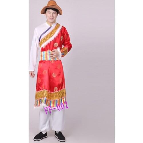 Mongolia performing costumes male Tibetan stage outfit adult Tibetan high quality one shoulder men clothing new dress gown