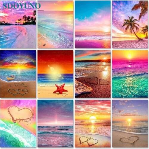 SDOYUNO Oil Paint By Numbers Kits Seascape DIY Painting By Numbers On Canvas Scenery Frameless 60x75cm Draw Painting Home Decor