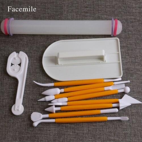 14pcs/set Sugarcraft Icing Cake Smoother Fondant Cutter Embosser Rolling Pin Modeling Tool Kit Set 03120 Gift