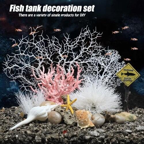 Fish Tank Decorations Set Aquarium Fish Tank Plastic Plants Coral Ornaments 5-11pcs Decor Set Artificial Tank Landscape System