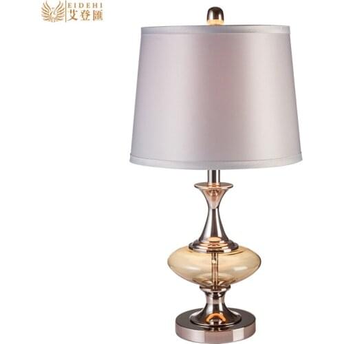 Modern Simple Champange Crystal Glass Fabric Led E27 Table Lamp For Living Room Bedroom Bedside H 58cm 2106