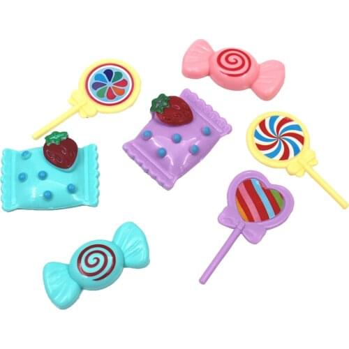 NK 7 Items/Set Doll Mininature Food Suger Cute Lollipop Cake Dessert for barbie Accessories For Kelly Doll House DIY Toys 9X