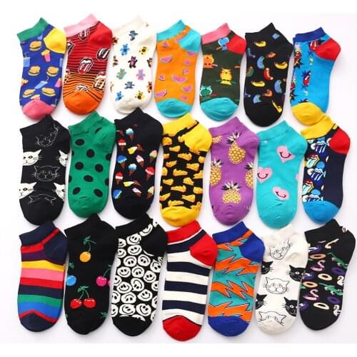 35 Color Spring and Summer New Mens and Womens Japanese Asakuchi Boat Socks Tide Brand Cartoon Fruit Food Colorful Short Socks