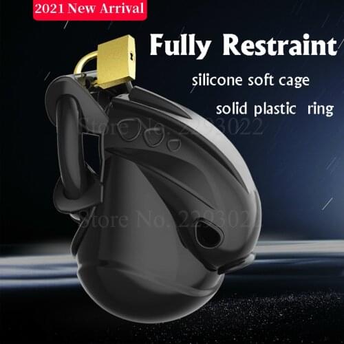Cockring New Male Fully Restraint Chastity Device Silicone Cock Cage Adjustable Cuff Penis Ring Anti-off Belt Adult Sex Toys