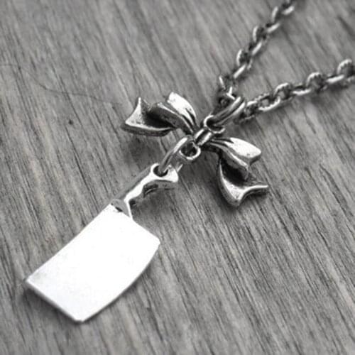 New Creativity Supernatural Cute Bow Butchers knife Necklace Stainless Steel Jewelry For Men Women Gril Boy Punk Kpop Style