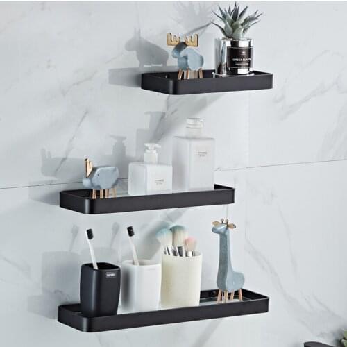 Bathroom Shelves Shower Corner Shelf Cosmetic Rack Soap Shampoo Storage Black Aluminium Glass Bathroom Fitting Bathroom hardware