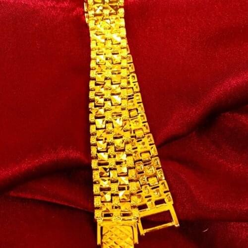 Yellow Gold Filled Wide Wristband Mens Bracelet Chain Link