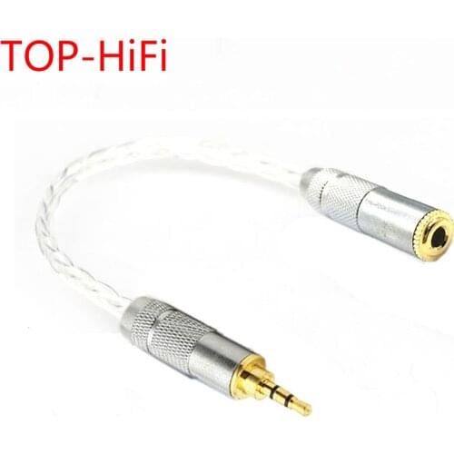 TOP-HiFi 7n-OCC Single-Crystal Sivler Plated 2.5mm 3pin Stereo Male to 3.5mm Stereo Female Audio Adapter Connector Cable