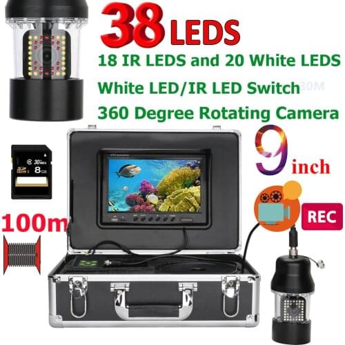 MAOTEWANG DVR Recorder Underwater Fishing Video Camera 9 Inch Fish Finder IP68 Waterproof 38 LEDs 360 Degree Rotating Camera 50M
