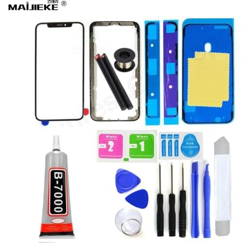 Screen Outer Glass with OCA+Middle Frame for iPhone 12 mini 11 pro max X XR XS Max Front Glass Lens Bezel Replacement B7000 Glue