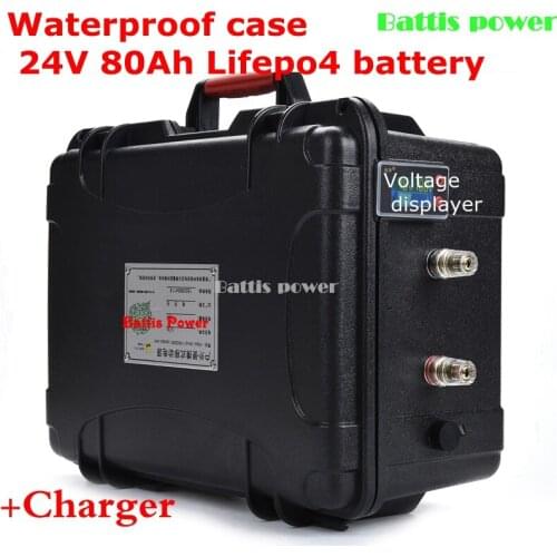 Waterproof 24V 80Ah Lifepo4 battery 1500W 24V Lithium battery Electric Bike battery solar power motor with BMS + 10A Charger