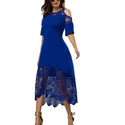 Sexy Off Shoulder Lace Floral Patchwork Long Party Dress Women Summer Casual Plus Size Butterfly Sleeve Irregular Sundress 5XL