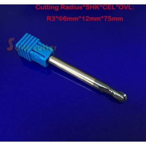 1pc radius=3mm 2 Flutes hrc55 R3*6*D6*75 solid carbide Ball nose End Mill CNC router bits tools Milling cutter