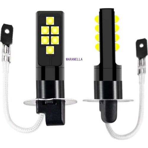 2PCS H3 High Quality 1200LM 3535 LED Car Front Foglamps Anti Fog Bulbs Auto Anti Fog Lamp Driving Light 6000K White 3000K Yellow