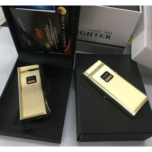 2021 Tiger Brand Induction Straight Lighter Metal Windproof Gas Butane Premium Lighter Cigar Mens Gift
