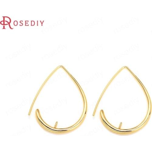 35915)4PCS 25x36MM 30x53MM 24K Gold Color Brass with Half Hole Pin Drop Shape Earring Hooks High Quality Jewelry Accessories