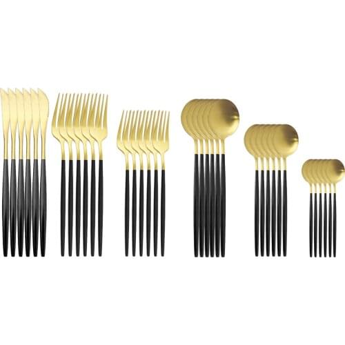 36Pcs Black Gold Matte Dinnerware Set Stainless Steel Tableware Cutlery Set Fork Knife Western For Kitchen Dinner Flatware Set