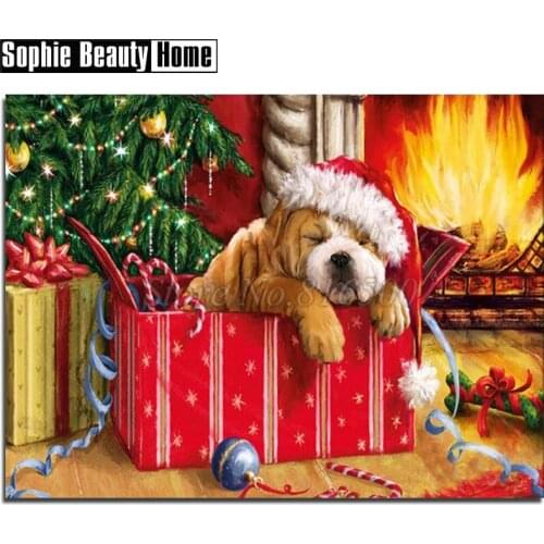 5D DIY Full Drill Diamond Painting Christmas Tree&Dog Diamond Embroidery Cross Stitch Fire Rhinestone Mosaic Wall Decor 189203