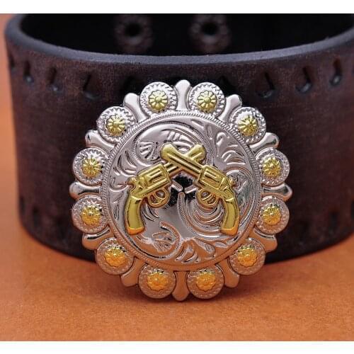 5X 38mm Bling Silver Western Gold Pistol Gun Cross Leathercraft Belt Horse Headstall Saddles Tacks Conchos Western Belt Decor