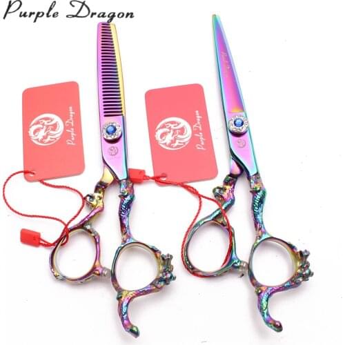 9003# Purple Dragon 6" Multi-color 440C Barber Scissors Straight Shears Thinning Shears Professional Hair Scissors Dropshipping