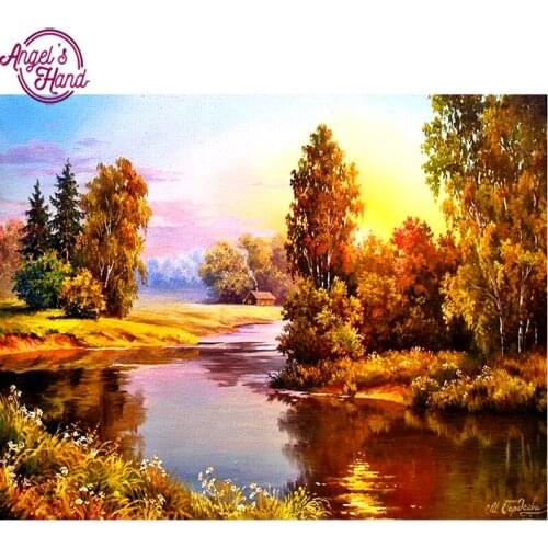 Full Drill Square Diamond 5D DIY Diamond Painting"Sunset river view"Diamond Embroidery Cross Stitch Rhinestone Mosaic Painting