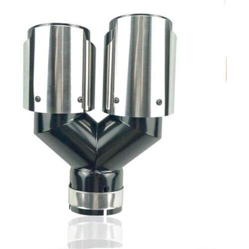 Car Glossy Muffler Tip Y Shape Double Exit Exhaust Pipe Mufflers Nozzle Decoration Universal Stainless Black