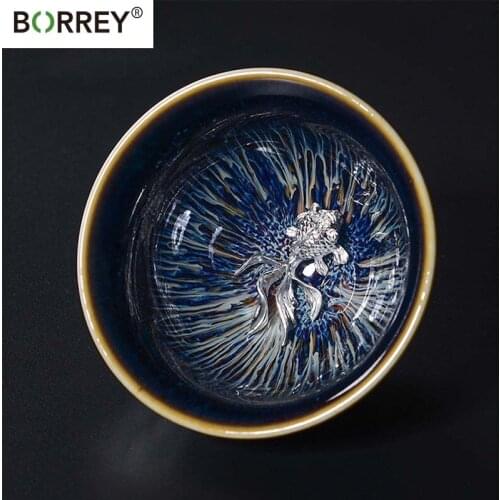 BORREY 60Ml Chinese Jianzhan Tea Cup Kung Fu Small Tea Cup Ceramic Color Changing Cup Porcelain Teaware Latte Cuisine Drinkware