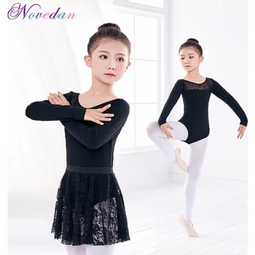 Black Lace Girls Ballet Leotards Girls Kids Long Sleeve Gymnastics Ballet Clothing Dancewear Children Gymnastics Leotards