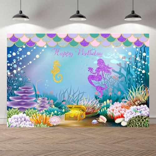 SeekPro Little Mermaid Princess kidUnder Sea Bed Castle Corals Photography Backdrop Baby shower Birthday Party photo background