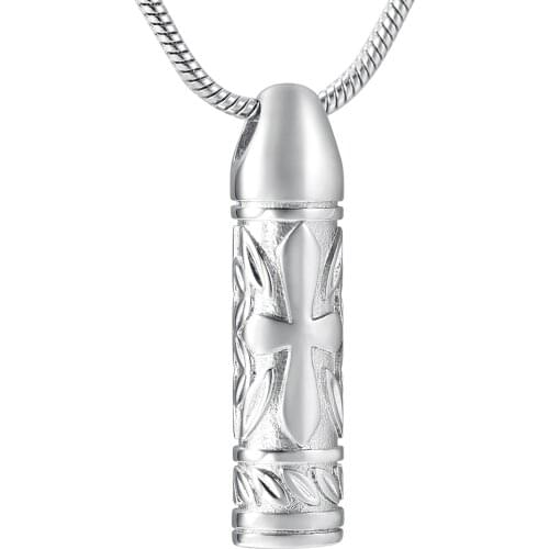 IJD9902 Stainless Steel Inlay Cross Cylinder Bullet Cremation Pendant Memorial Jewelry Ashes Holder Urn Male Keepsake Necklace
