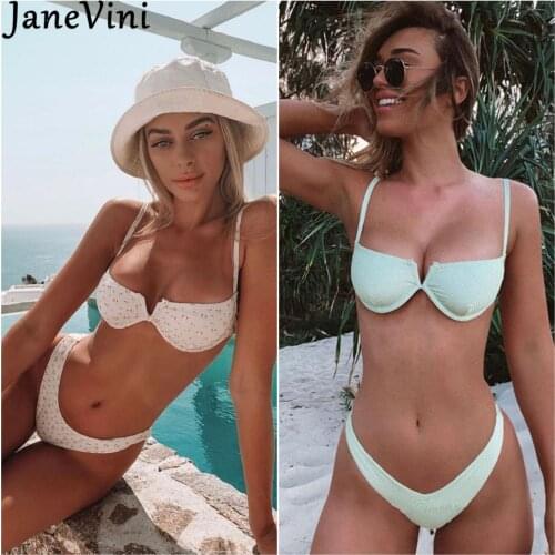 JaneVini Sexy Thong Brazilian Push Up Bikini Set 2020 Swimsuit Women Swimwear Beach Wear Swim Bathing Suits Beachwear 2 Pieces