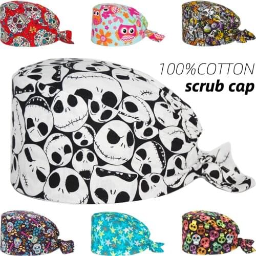 Cartoon Surgicals Cap Adjustable Anime Printing Scrubs Caps Beauty Salon Pet Shop Working Accessories Scrub Hat for Women Men