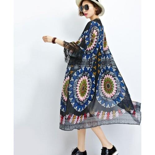 Summer Bohemian Style Kimono Cardigan Hot Boho Hippie Embroidery Tassel Ladies Shirts Women Tops Sun Protection Clothing