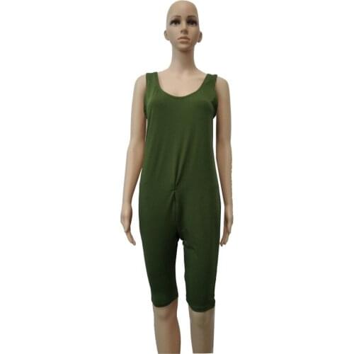 Women men Jumpsuits Wear Sleeveless Short Unitard Costumes Spandex Dancewear Bodysuit with crotch zipper