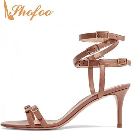 Brown Buckle Kitten Women Sandals Woman Two Straps Ladies Dress Female Shoes Mature Large Size 13 16 Summer Fashion Sexy Shofoo