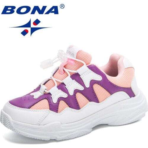 BONA 2020 New Designers Running Shoes Soft Bottom Child Designer Sneakers Comfortable Children Walking Jogging Footwear Boy Girl