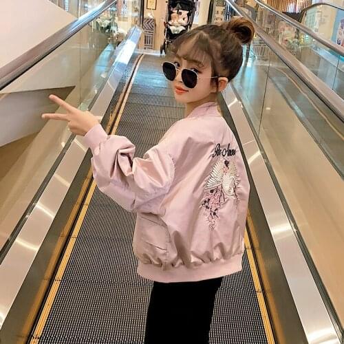 2021 New Spring Autumn Girls Jacket Windproof Top Zipper Embroidery Outwear Casual Kids Children Clothing 2-16 Years Old